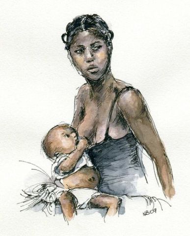 aquarelle mère et enfant Afrique